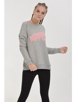 Cotton Candy Nope Kabartmalı Sweatshirt - Gri Melanj Gri Melanj - L