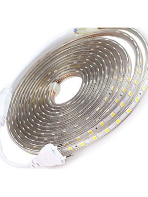 Triline 220V Fişli Silikonlu Beyaz Şerit LED 3 Çipli Smd 5050 - 1metre