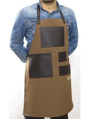 Monapron Özel Tasarım Barista Ahşap Seramik Kuaför Önlüğü 01 Kahve