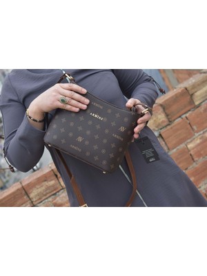 Armine 254 Askılı Bayan Orta Boy El Omuz Çantası - Kahve - Tek Ebat