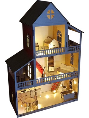 Woody Life Woodylife LED Işık Sarı Ev Çocuk Evcilik Oyuncak Montessori Barbi Ev 80CM