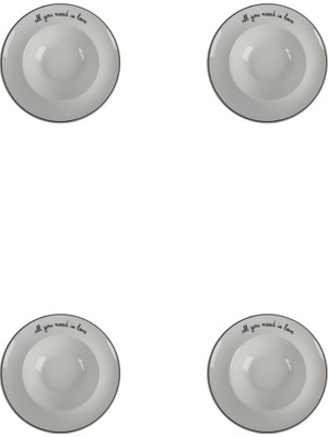 Porland Hope Çukur Tabak 26 cm 4'lü Set Sır Üstü Desenli Yüksek Sıcaklık Dayanıklı