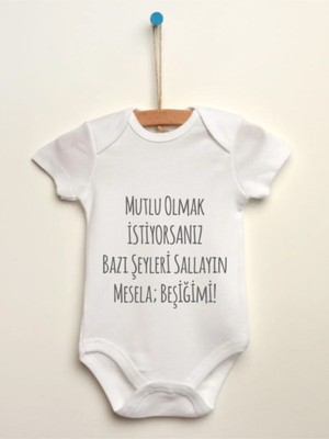Limon  Bebek Beyaz Mutlu Olmak Istiyorsanız Baskılı Body Zıbın