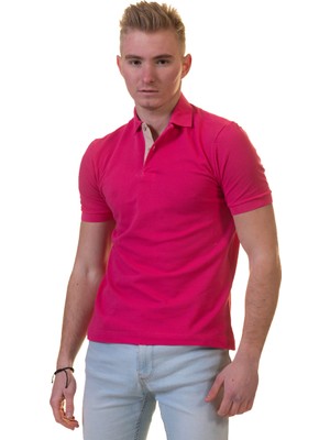 Exve Exclusive Pembe Bej Garnili Sade Polo Yaka Kısakol Tişört