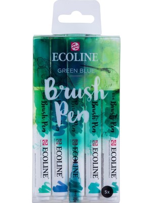 Talens Ecoline Fırça Uçlu Sulu Boya Kalem Seti 5'li Turkuaz Tonları