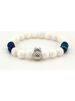 Solfera Ananas Beyaz Oniks Mavi Hematit Doğal Taş Kadın Bileklik J0088