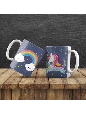 Hediyekanalı  Unicorn 2 Li Set Ay Tasarımlı Unicorn Lamba Unicorn Kupa