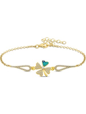 Gumush Gümüş Gold Nazarlı Yonca Bileklik