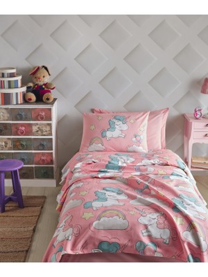 Enlora Home Pike Takımı Tek Kişilik Baskılı Unicornio Pembe