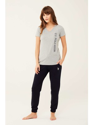 U.S. Polo Assn. Kadın Gri Melanj V Yaka T-Shirt