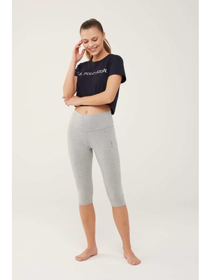 U.S. Polo Assn. Kadın Gri Melanj Kısa Tayt