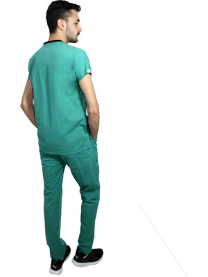 Likralı Yarasa Kol Doktor&hemşire Forması Yeşil Tery Flex Kumaş Erkek