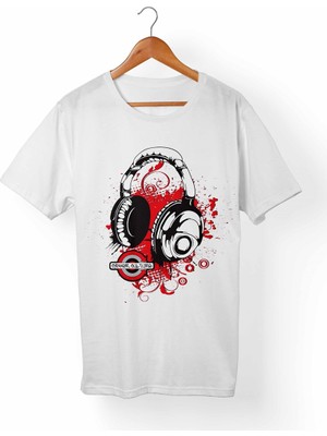 Alfa Tshirt Kulaklık-Headphone Baskılı Çocuk Beyaz Tişört