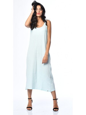 Cotton Candy Sırt Dekolteli Maxi Elbise - Mint Mint - Xs