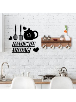 BK Gift Doğal Ahşap Raflı Dekoratif Fincan Askılığı ve Isme Özel Mutfak Duvar Süsü-3