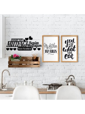 BK Gift Dekoratif Doğal Ahşap Raf Mutfak Konseptli 2’li Ahşap Tablo ve Isme Özel Duvar Süsü-9