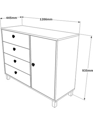 Robin Home Arya Şifonyer Ahşap Ayak 4 Çekmecekapaklı  AR81