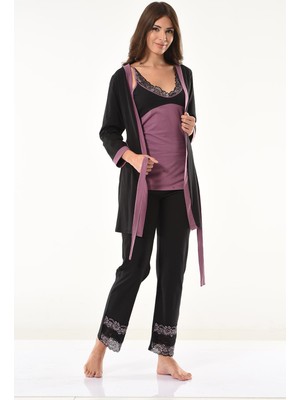 Derya Kurşun Sabahlıklı Dantelli Pijama Takımı 1043
