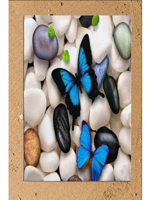 Osso Mavi Kelebekler Çakıl Taşlı 3D Desenli Banyo & Plaj Havlusu