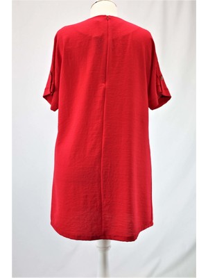 Fahrettin Moda Kırmızı Önü Düğme Detaylı Sıfır Yaka Elbise