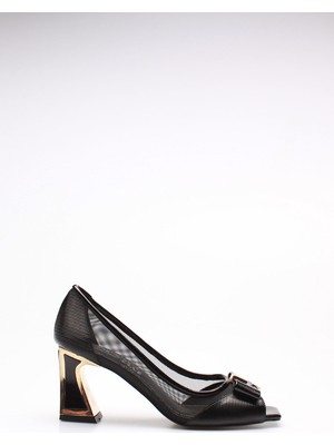 Rovigo Plus Siyah Çizgili Kadın Topuklu Ayakkabı