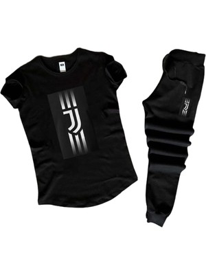 Amor Man Solmayan Siyah Pamuk Çift Cep Kısa Kollu Yazlık Outdoor Erkek Eşofman Takımı