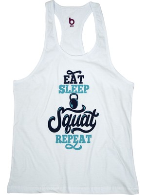 Bluu Sporcu Atleti Squatwhite Fitness Gym Tank Top Nefes Alabilir Kumaş Rahat Kesim
