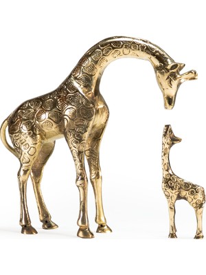 Decolily Biblo Dekoratif Pirinç Döküm Zürafa ve Yavrusu