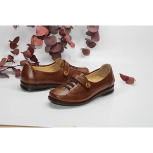 Mary Jane Maryjane Deri Düz Taban Lastikli Cırtlı Günlük Rahat Ayakkabı