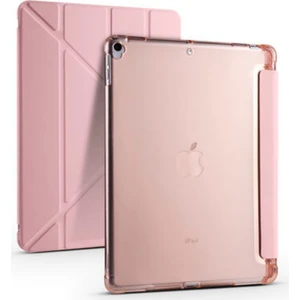 Apple iPad Uyumlu 10.2" 8. Nesil Kılıf Kalemlikli Premium Standlı Katlanabilir Kılıf Rose Gold