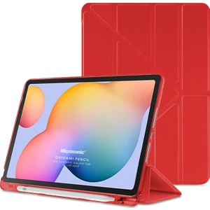 Samsung Galaxy Tab S6 Lite Sm P610 10.4" Kılıf Kalem Bölmeli Tri Folding Smart Standlı Pu Deri Arkası Yumuşak  360 Tam Koruma Kırmızı