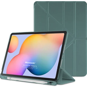 Samsung Galaxy Tab S6 Lite Sm P610 10.4" Kılıf Kalem Bölmeli Tri Folding Smart Standlı Pu Deri Arkası Yumuşak  360 Tam Koruma Yeşil