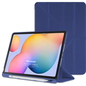 Samsung Galaxy Tab S6 Lite Sm P610 10.4" Kılıf Kalem Bölmeli Tri Folding Smart Standlı Pu Deri Arkası Yumuşak  360 Tam Koruma Lacivert