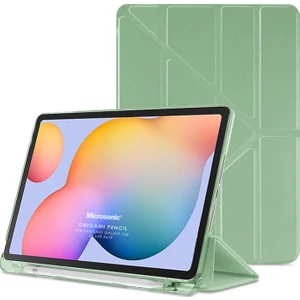 Samsung Galaxy Tab S6 Lite Sm P610 10.4" Kılıf Kalem Bölmeli Tri Folding Smart Standlı Pu Deri Arkası Yumuşak  360 Tam Koruma Açık Yeşil