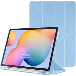 Samsung Galaxy Tab S6 Lite Sm P610 10.4" Kılıf Kalem Bölmeli Tri Folding Smart Standlı Pu Deri Arkası Yumuşak  360 Tam Koruma Mavi
