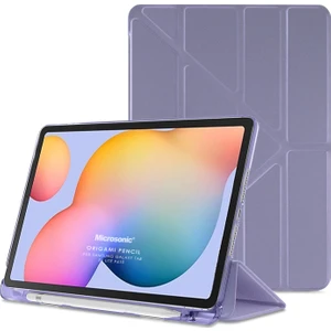 Samsung Galaxy Tab S6 Lite Sm P610 10.4" Kılıf Kalem Bölmeli Tri Folding Smart Standlı Pu Deri Arkası Yumuşak  360 Tam Koruma Mor