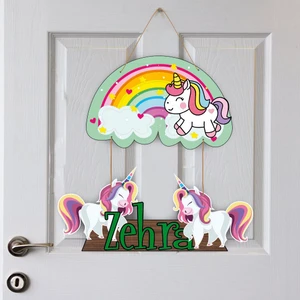 İsme Özel Bebek Odası Ahşap Kapı Süsü Unicorn