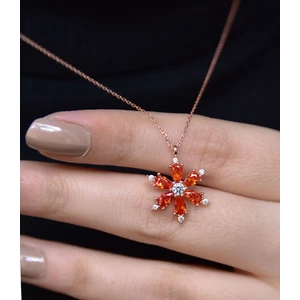 Papatya Silver 925 Ayar Gümüş Taşlı Kamelya Çiçeği Kadın Kolye