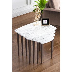 Concept Telwe Serisi Beyaz Mermer Desen  Mdf 4 Lü Zigon Sehpa Takımı