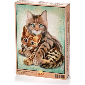 King Of Puzzle Kedi ve Kaplan Yavrusu Ahşap Puzzle 1000 Parça