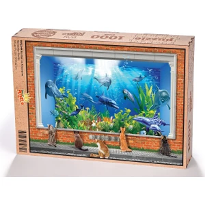 King Of Puzzle Kediler ve Akvaryum Ahşap Puzzle 1000 Parça