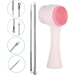 Çift Taraflı Yüz Temizleme Fırçası ve 2li Komedon Seti ve Siyah Nokta Temizleyici