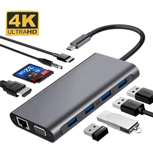 CF31-G Gigabit Macbook Uyumlu Type-C™ USB-C to 4* USB 3.0 4K 1080p HD HDMI VGA 1000 Mbps RJ45 Pd Aux Ses Sd Tf Kart 11IN1 Çevirici Hub Adaptör