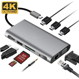 FC31 Macbook Uyumlu Type-C™ UBS-C to 3* USB 3.0 4K 1080p HD HDMI VGA RJ45 Pd Aux Sd Tf  10IN1 Çevirici Hub Adaptör