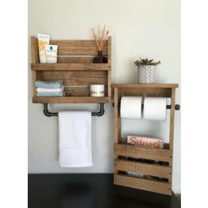 Umut Park Ahşap Çok Amaçlı Banyo Raflı Havlu Askılık ve Tuvalet Kağıdı Stand