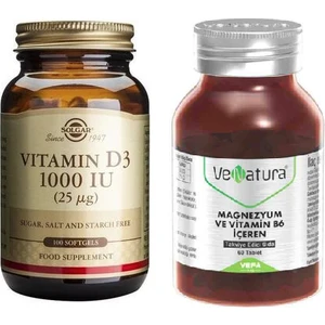 Magnezyum ve B6 Vitamini  60 Tablet + Solgar Vitamin D3 1000 Iu 100 Yumuşak Kapsül