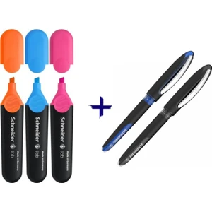 One Sign Imza Kalemi Mavi Siyah + Fosforlu Kalem Mavi Pembe Turuncu