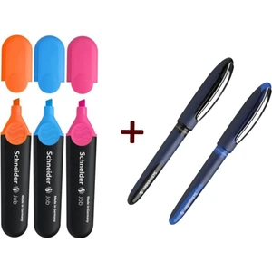 One Business Imza Kalemi Mavi Siyah + Fosforlu Kalem Mavi Pembe Turuncu