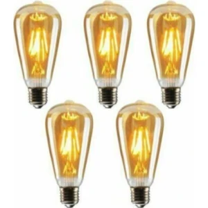 ST64 Flamanlı 6W Rustik LED Ampul 5'li Paket Dekoratif Vintage Aydınlatma Amber Rengi