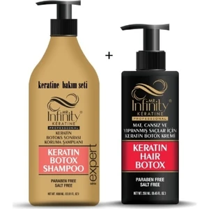Infinity  Keratin Onarıcı Yıpranmış Kuru Saç Botoksu Hair Botox 250ML ve Keratin Şampuan 1000 ml Set